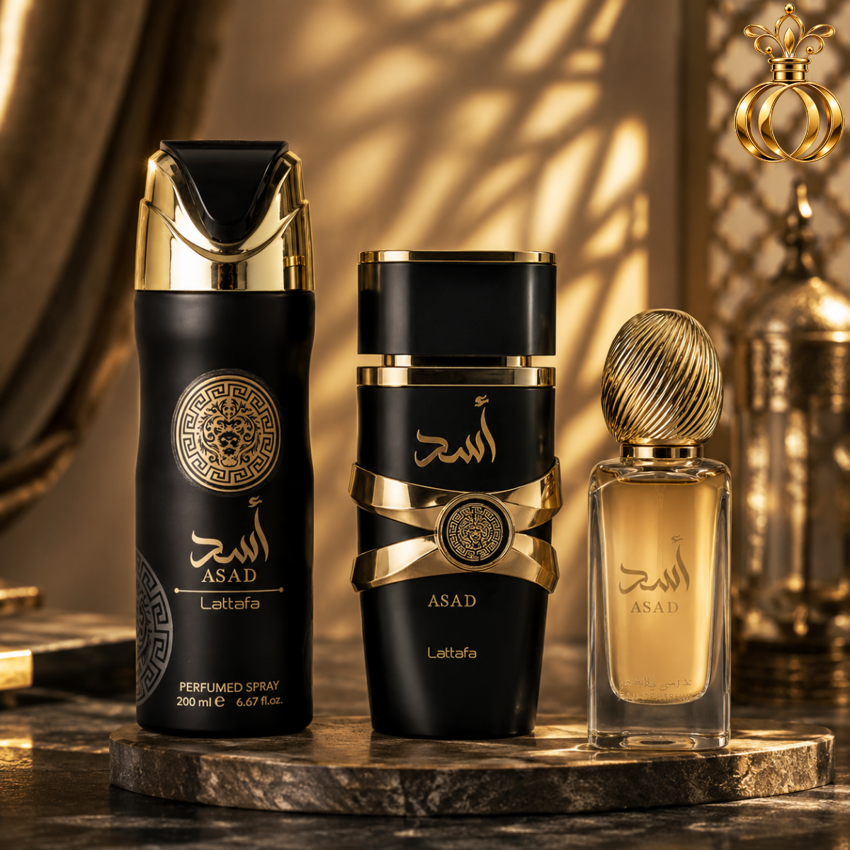 Lattafa Asad Eau De Parfum Spray - 100ML, Hair Mist - 50ML, Perfumed Spray 200ML | Gift Set