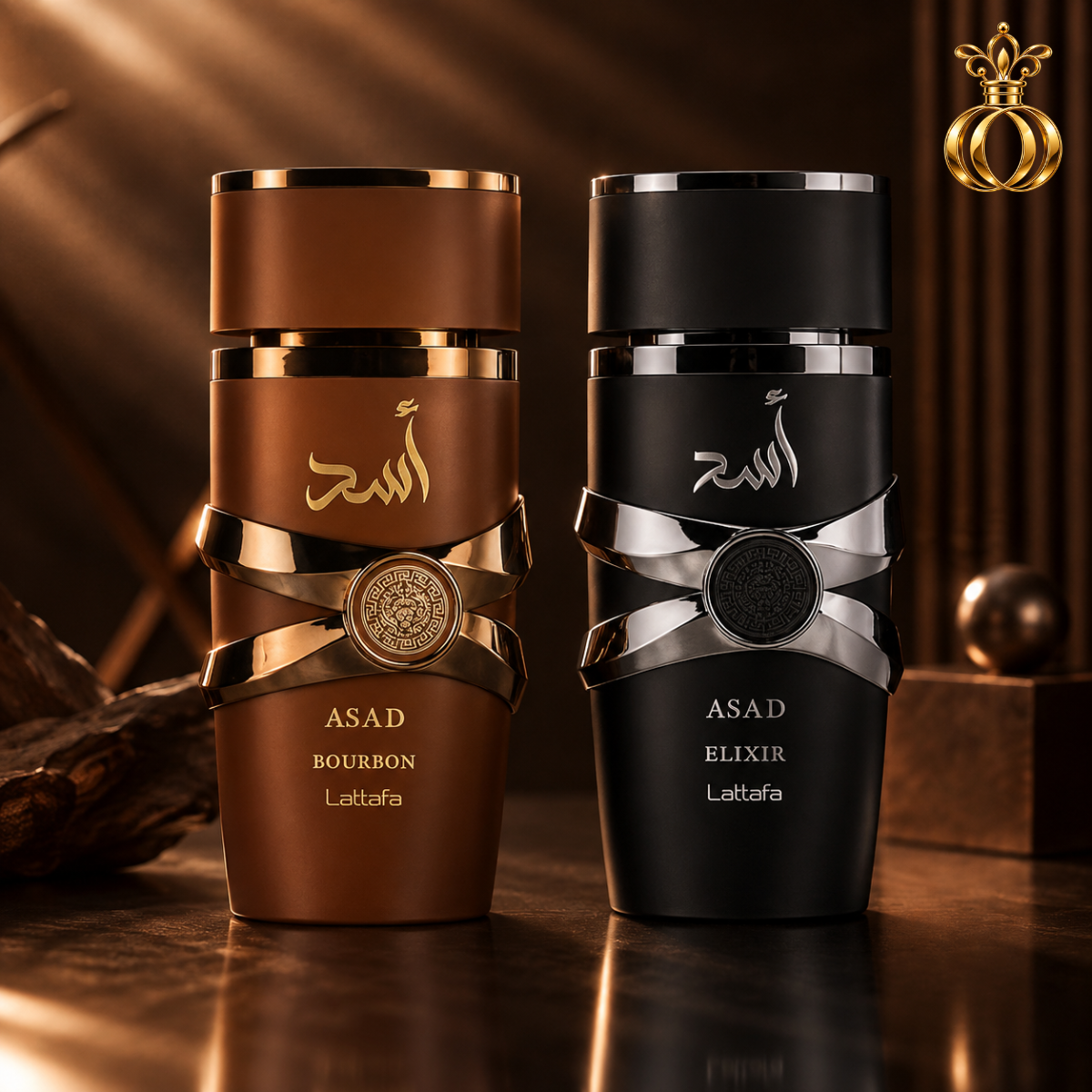 Lattafa Asad Elixir + Asad Bourbon 2-Piece EDP Gift Set for Men – 2 × 100ml / 3.4 oz Eau de Parfum Sprays, Spicy, Woody, Vanilla & Amber Fragrances