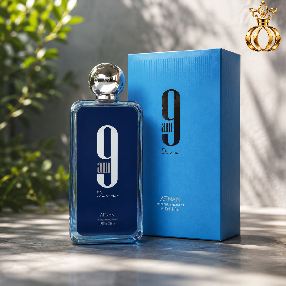 9 AM Dive blue perfume bottle and box