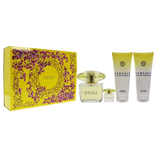 Versace Yellow Diamond EDT Rollerball Mini Women 4 Pc Gift Set-Radiant floral and fruity fragrance