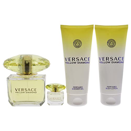 Versace Yellow Diamond EDT Rollerball Mini Women 4 Pc Gift Set-Compact luxury perfume ensemble